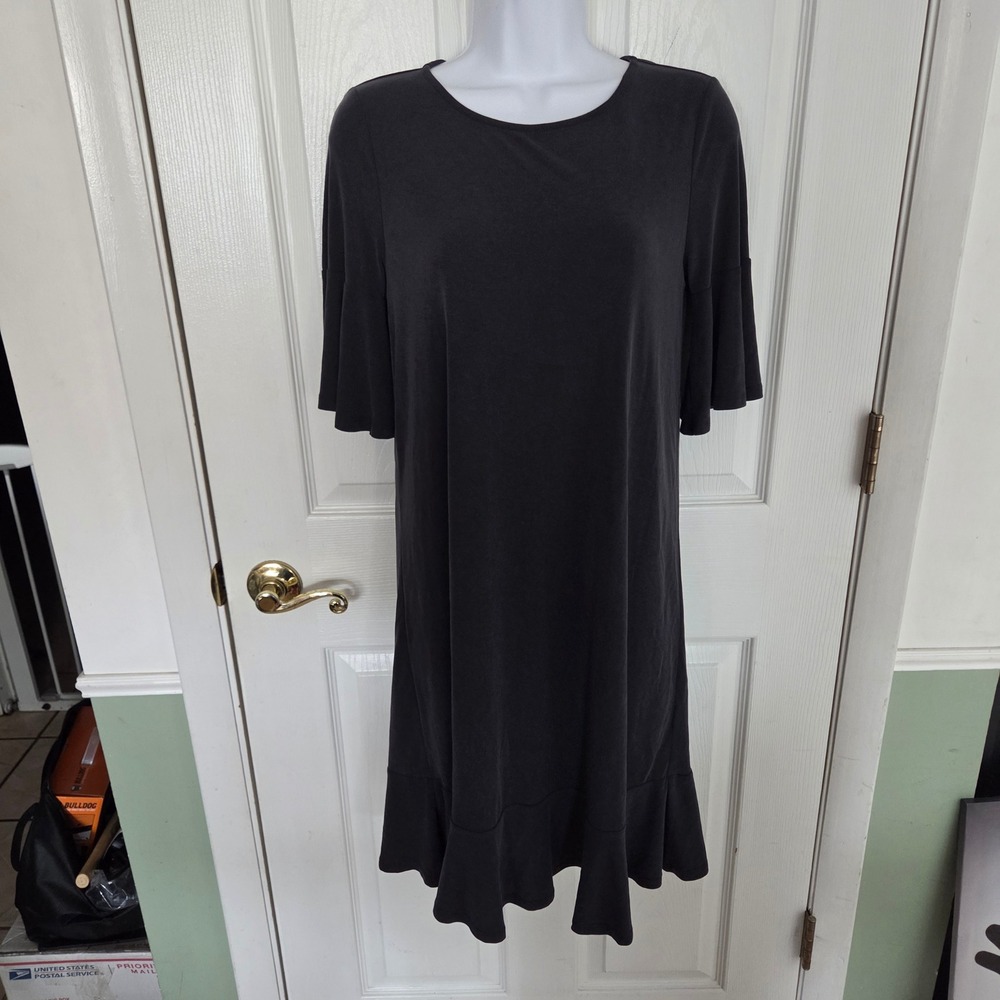 Anthropologie Bell Sleeve Ruffle Hem Shift Dress Gray Modal Blend XS $98 MSRP